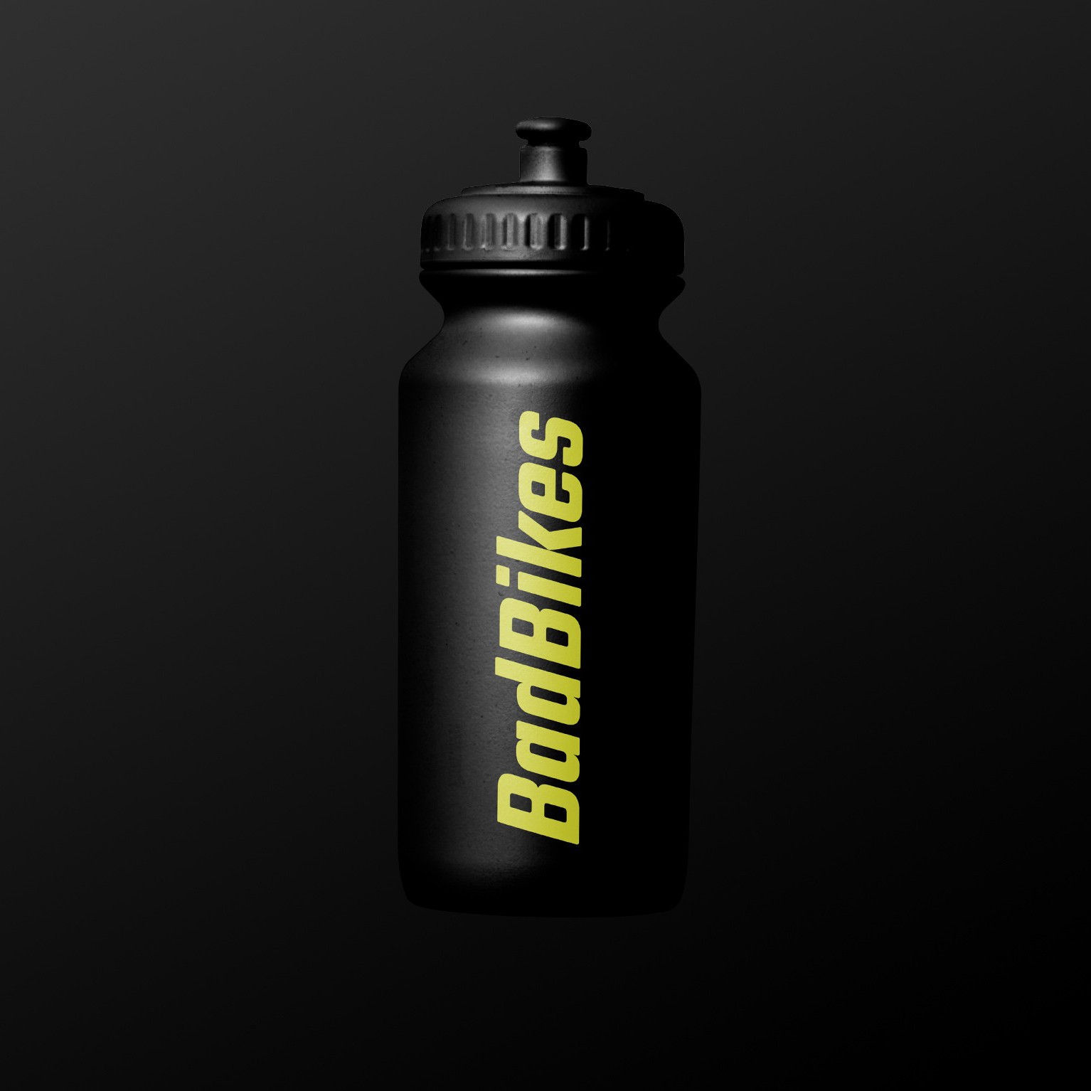 Schwarze Trinkflasche mit dem Logodesign von Bad Bikes Berlin