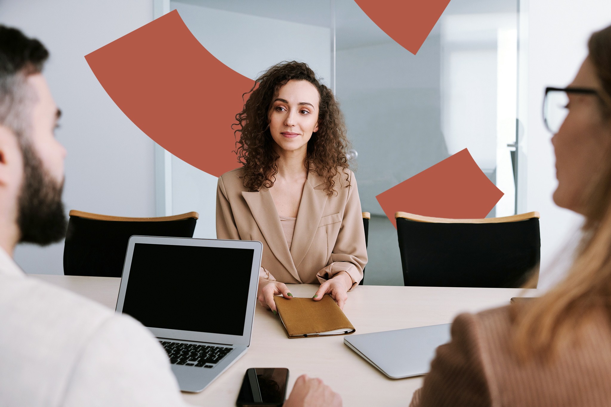 Image shows exploded ring elements photoshopped into a picture of a woman being interviewed