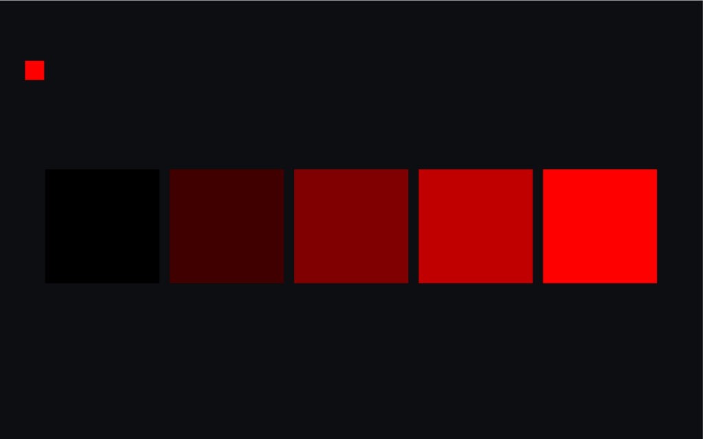 Das Bild zeigt die Abstufungen einer Abdunklung von Farbe am Beispiel von Rot