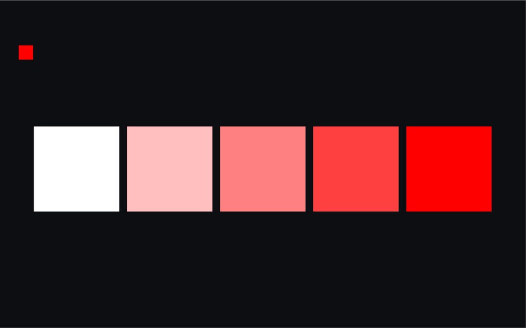 Die Abbildung zeigt die Abstufungen der Aufhellung der Farbe Rot