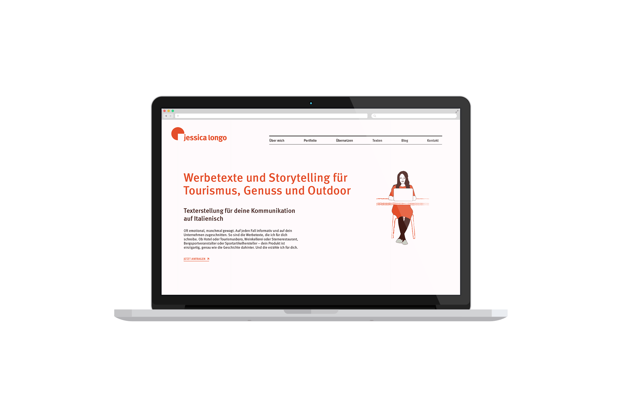 Website design for Jessica Longo shown on Mackbook Pro mockup