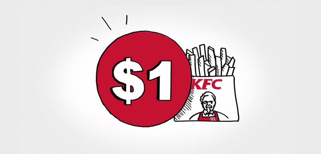 Illustration von KFC-Pommes und einem 1-Dollar-Preisschild