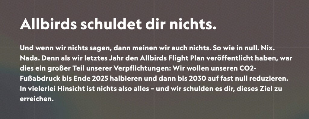 Allbirds Website Texte deutsch