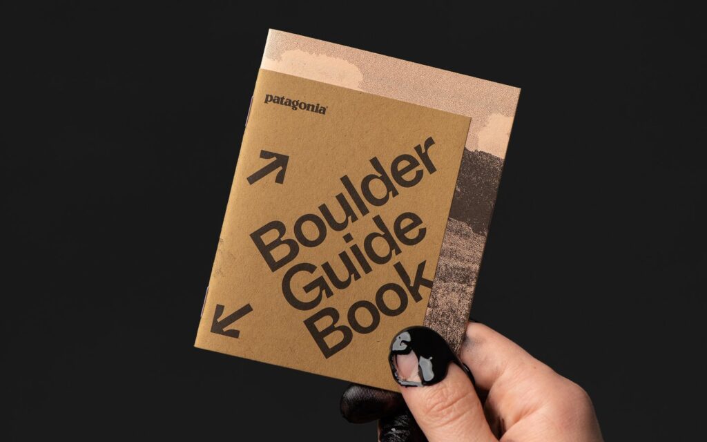 Patagonia Booklet about the town Boulder printed with sustainable algae ink