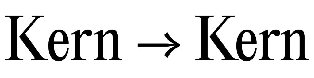 An illustration depicting two words, one on the left and one on the right, with an arrow pointing from left to right. The word on the left appears with irregular spacing between the letters, while the word on the right has uniform spacing between the letters. This is called kerning. Typography tip: kern your headlines