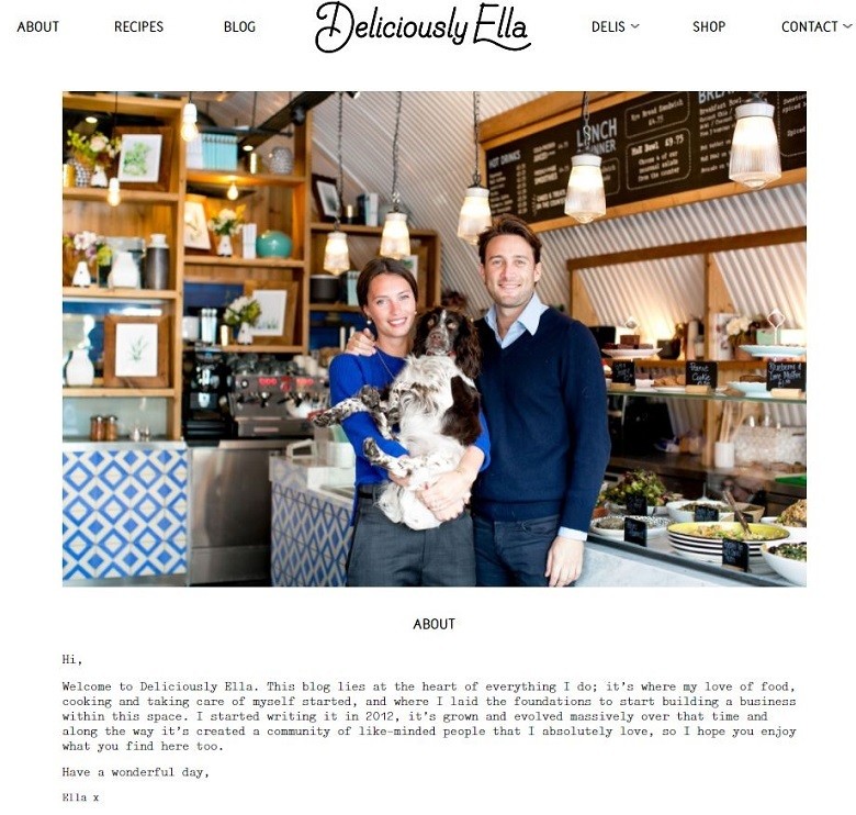 An earlier version of the Deliciously Ella website as an example to build a brand successfully as you go