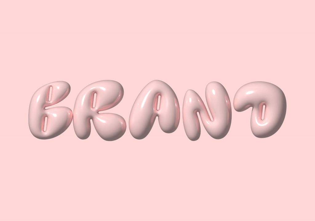 3D typography in pale pink that reads "brand" as an intro to my brand glossary where I explain common branding terms