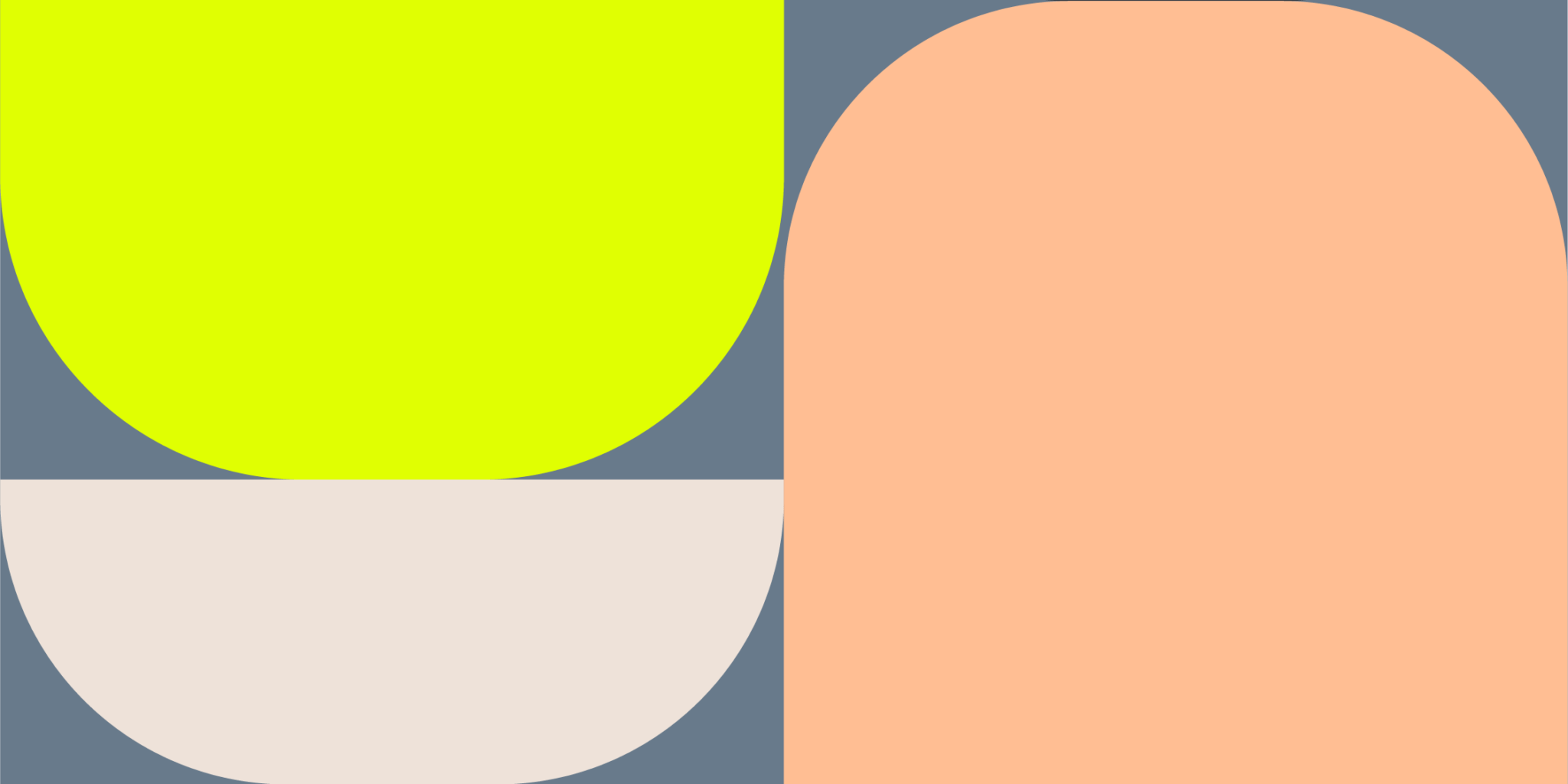 Brand colours arranged in a pattern. The colour palette includes: Slate Blue (#687A8B), Gunmetal (#2C363F), Apricot (#FFBE93), Light Almond (#EEE2D9), and Chartreuse (#E0FF02).