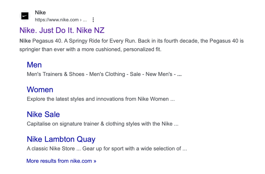 Beispiel für Nike, das seine Tagline „Just Do It” in die Google-Suche integriert