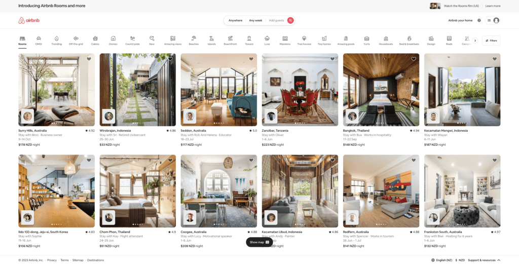 Screenshot der Airbnb-Website zur Darstellung der Markenpersönlichkeit des Unternehmens