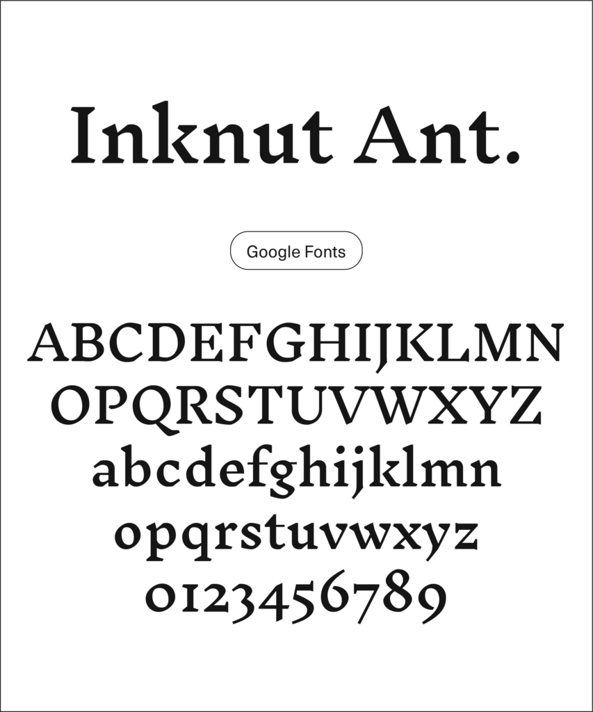 Type specimen for 'Inknut Antiqua' by Google fonts