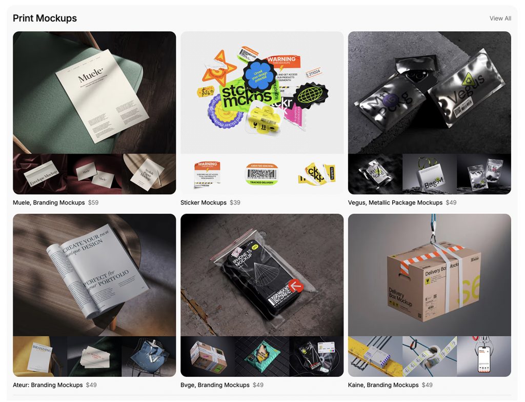 Screenshot der LS Graphics-Website mit Premium-Branding-Mockups.