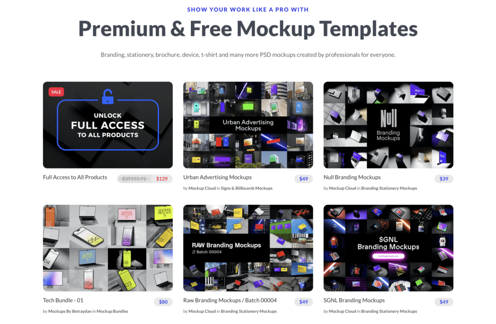 Screenshot der Mockup Cloud-Website