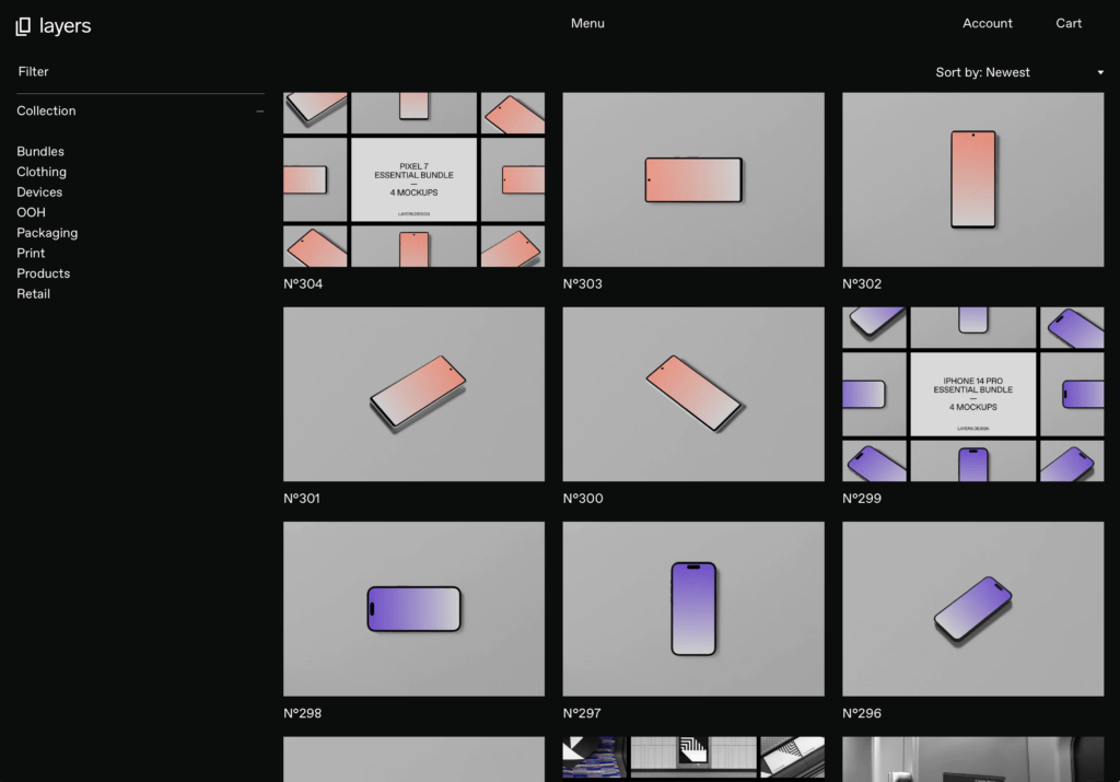 Screenshot of the Layers mockups site