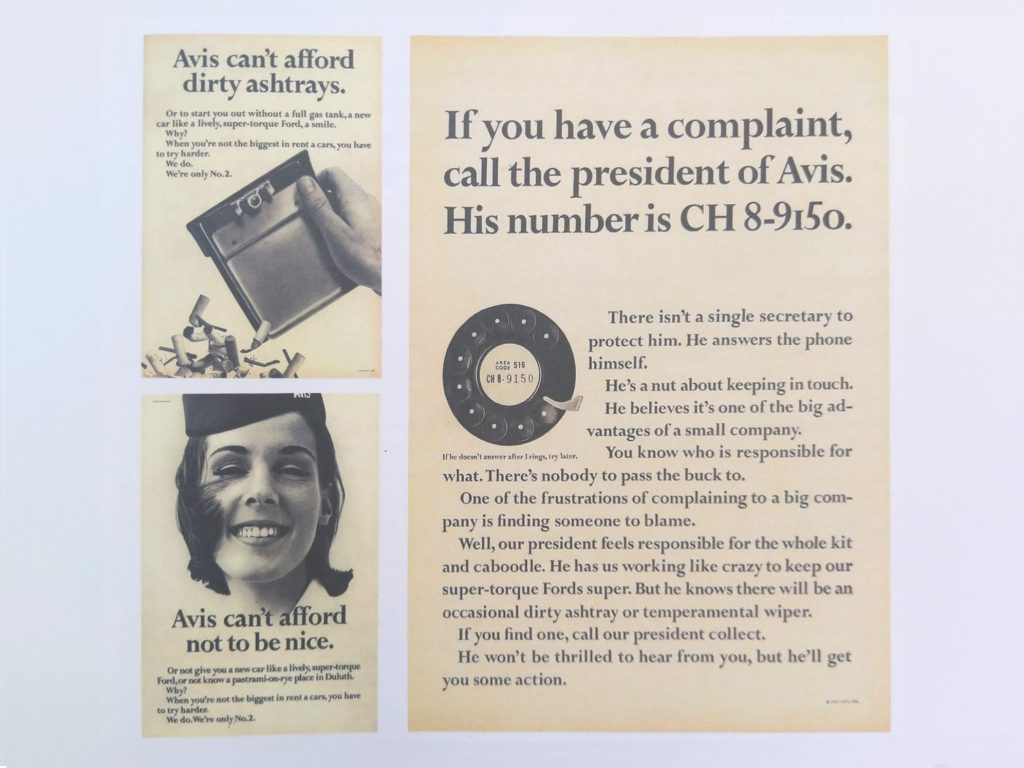 Image shows old Avis Advertisement of the "We try harder" campaign