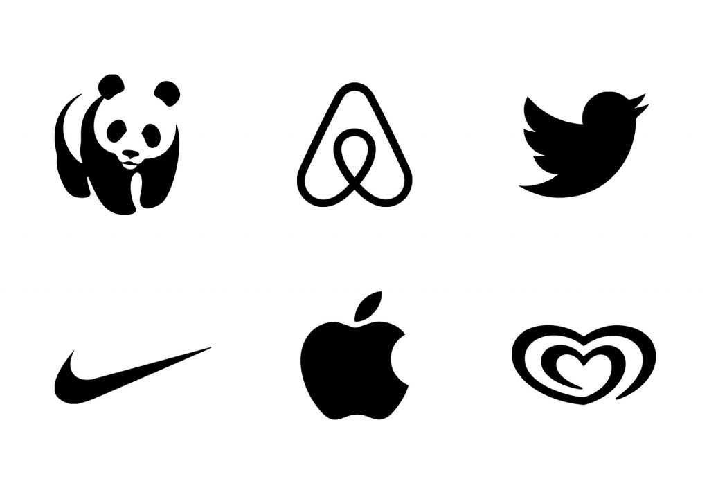 Symbols of WWF, Airbnb, Twitter, Nike, Apple and Langnese as examples of what makes a brand recognisable