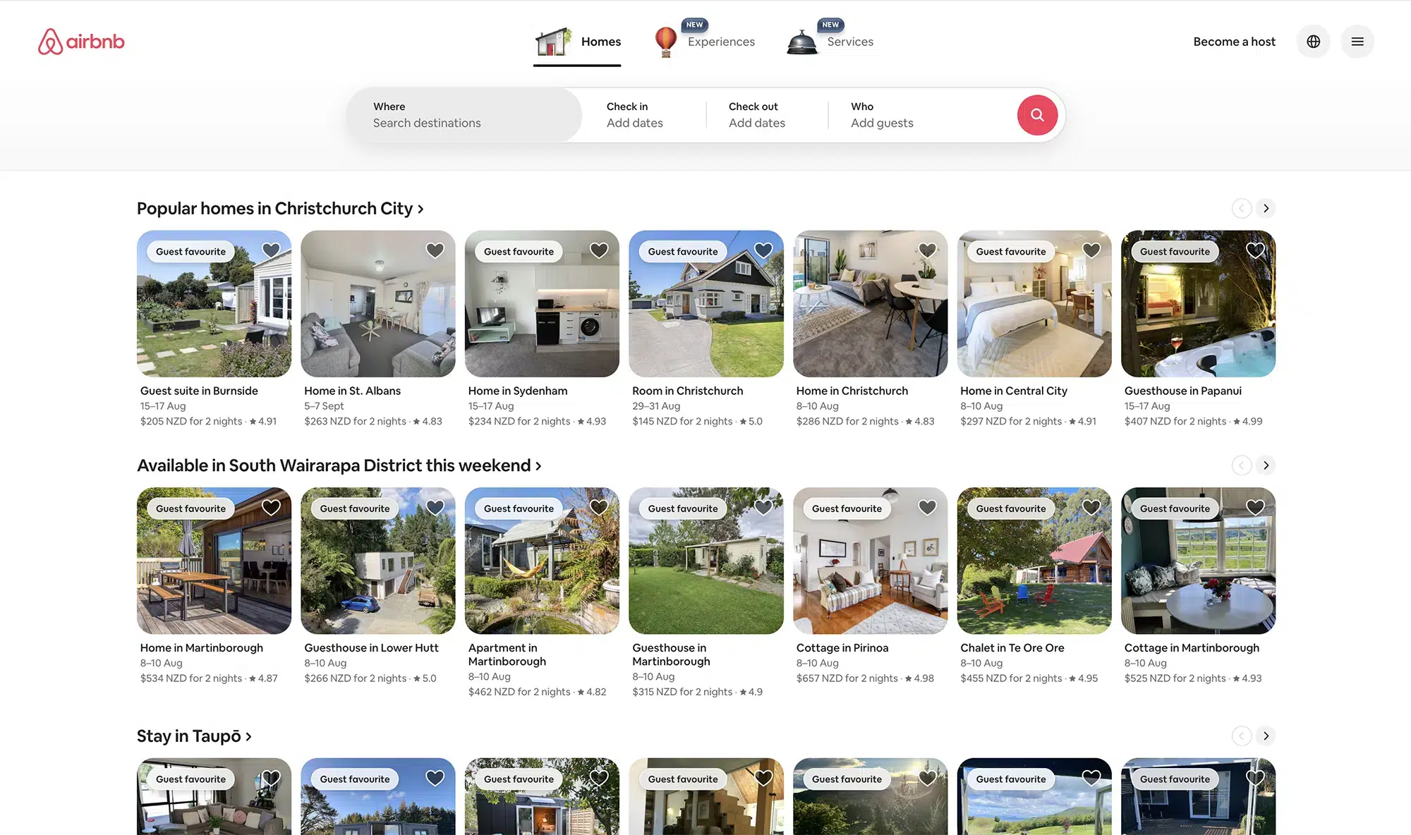 Screenshot der Airbnb-Website, der die zugängliche und benutzerfreundliche Persönlichkeit der Marke zeigt