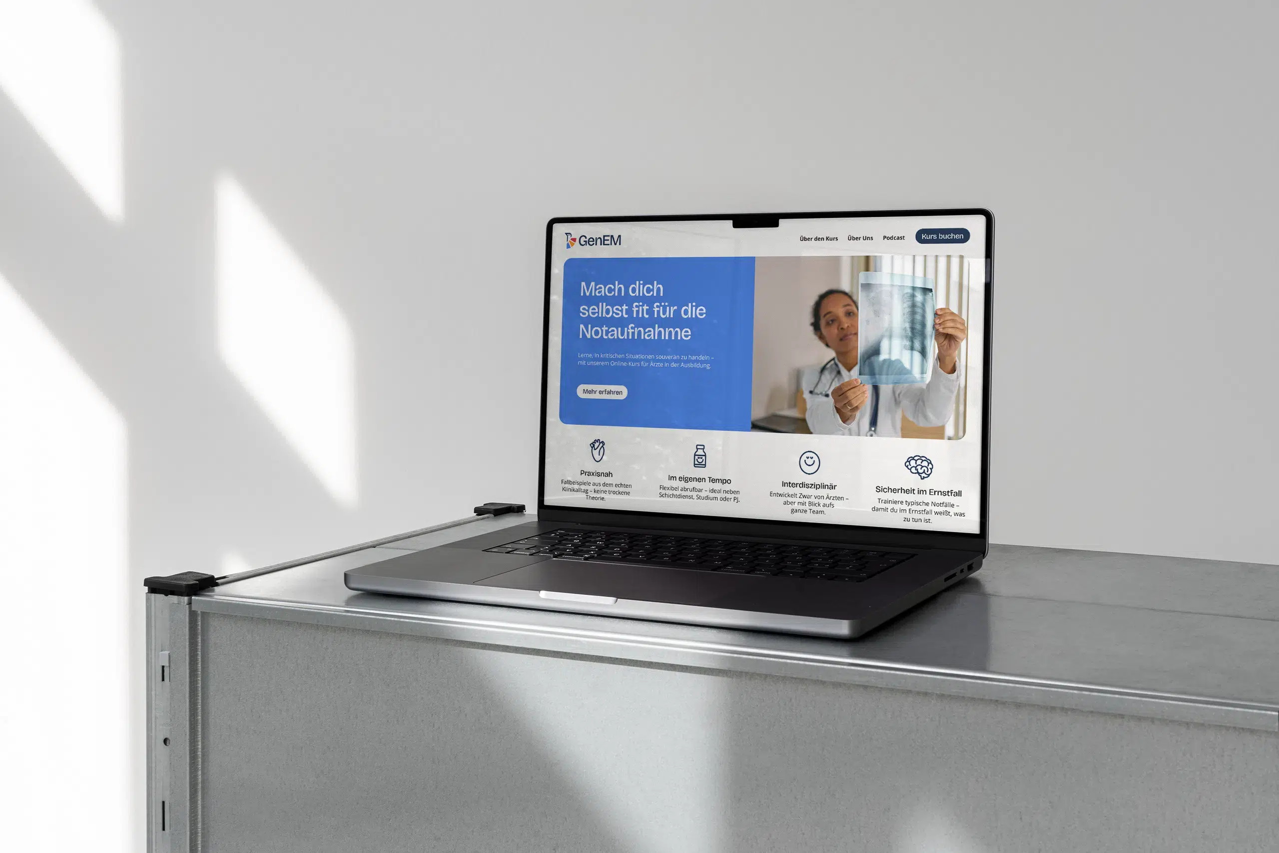 Website design for GenEM—to show how the brand identity applies to the brand