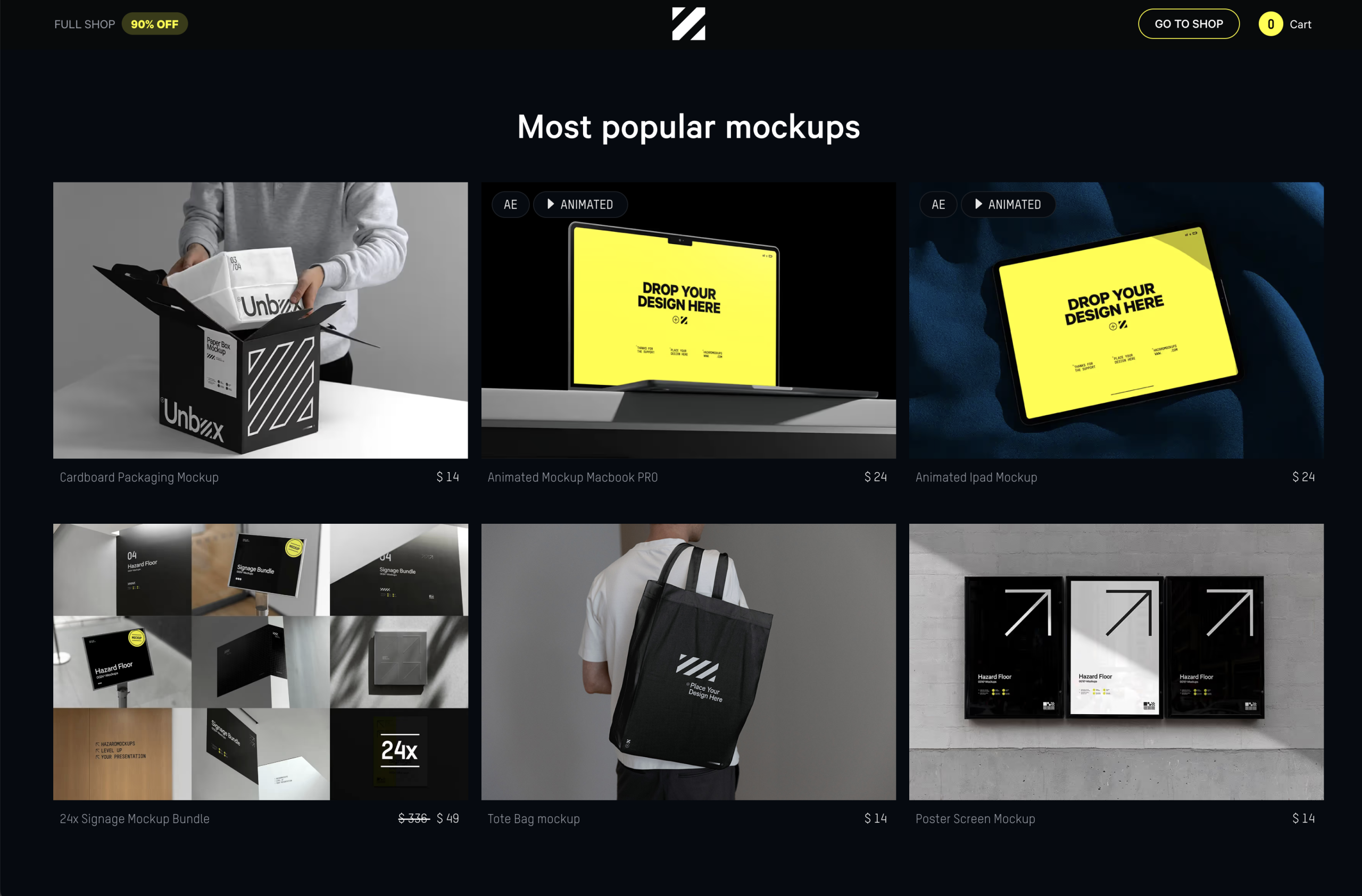 Screenshot der Bestseller-Mockups auf Hazard Mockups