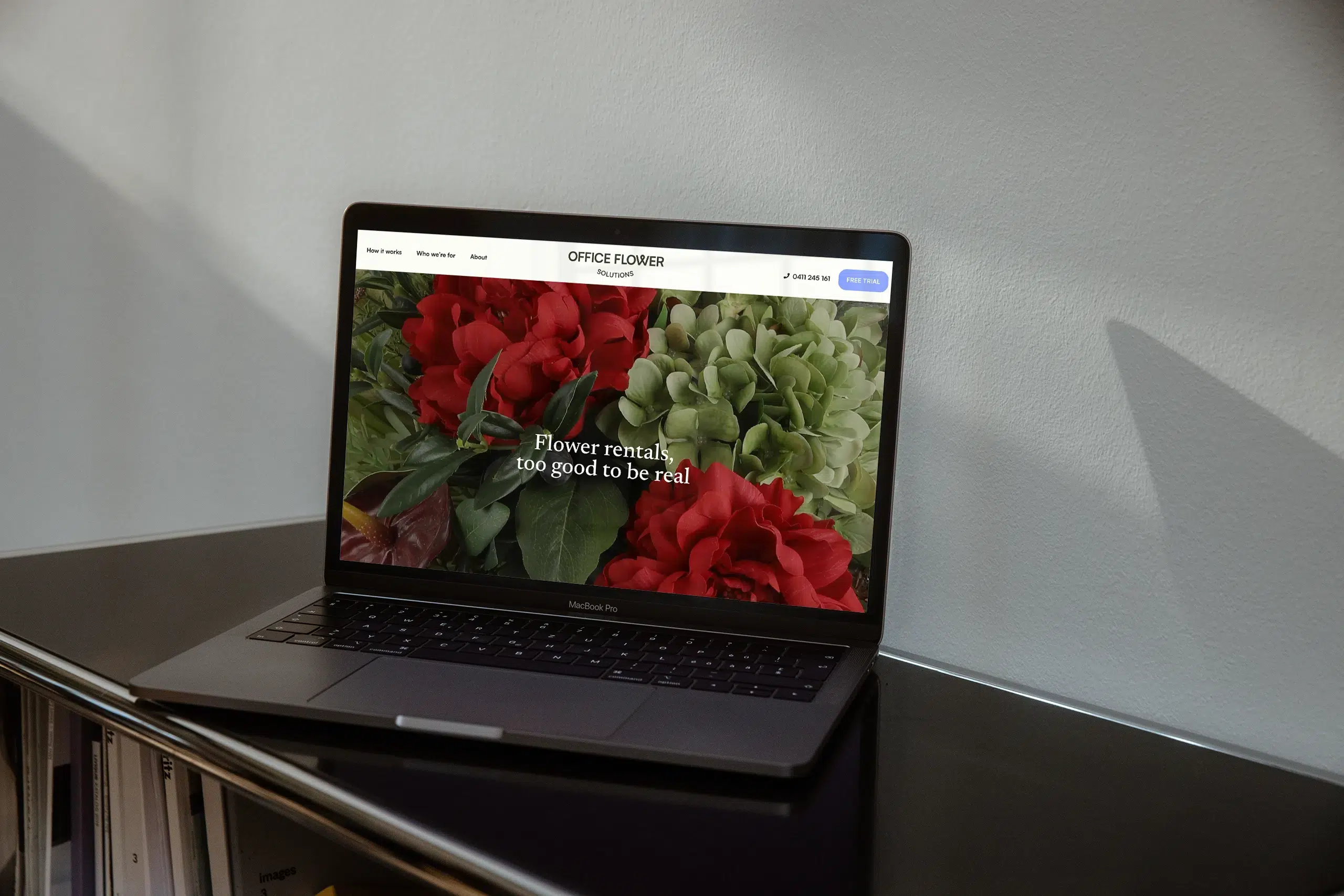 Website home screen, desigend for Office Flower Solutions