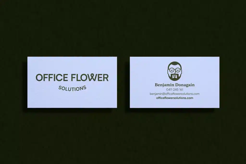 Floral brand identity for Office Flower Solutions — business card design reflecting the sophisticated yet quirky visual identity. Floral brand identity for Office Flower Solutions — business card design reflecting the sophisticated yet quirky visual identity.