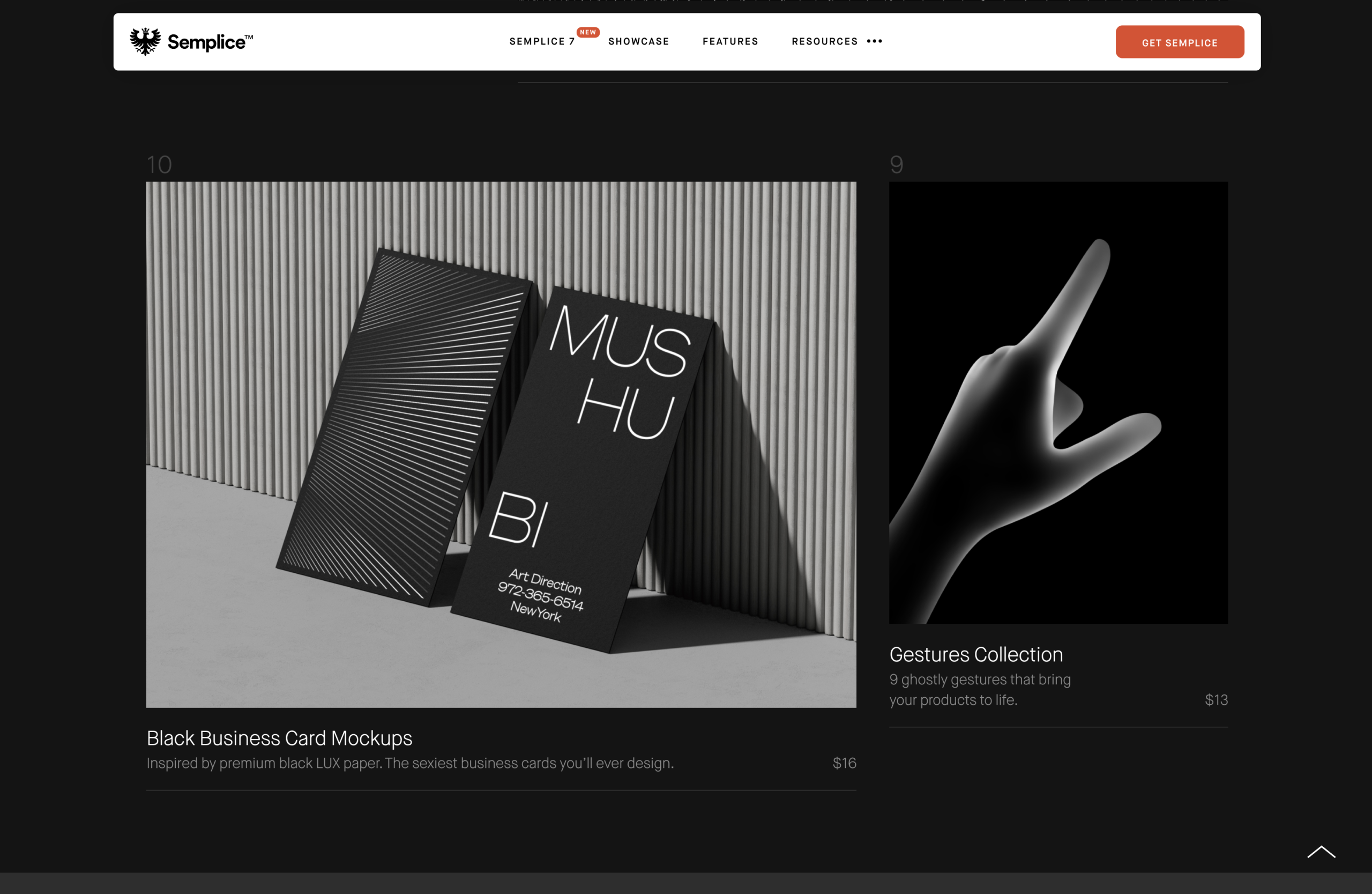 Screenshot der Website von Semplice, die Mockups und andere Design-Assets anbietet