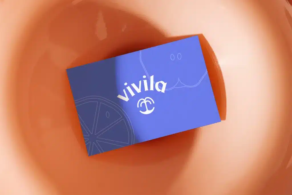 Beverage brand identity for Vivila — business card design applying the visual identity.