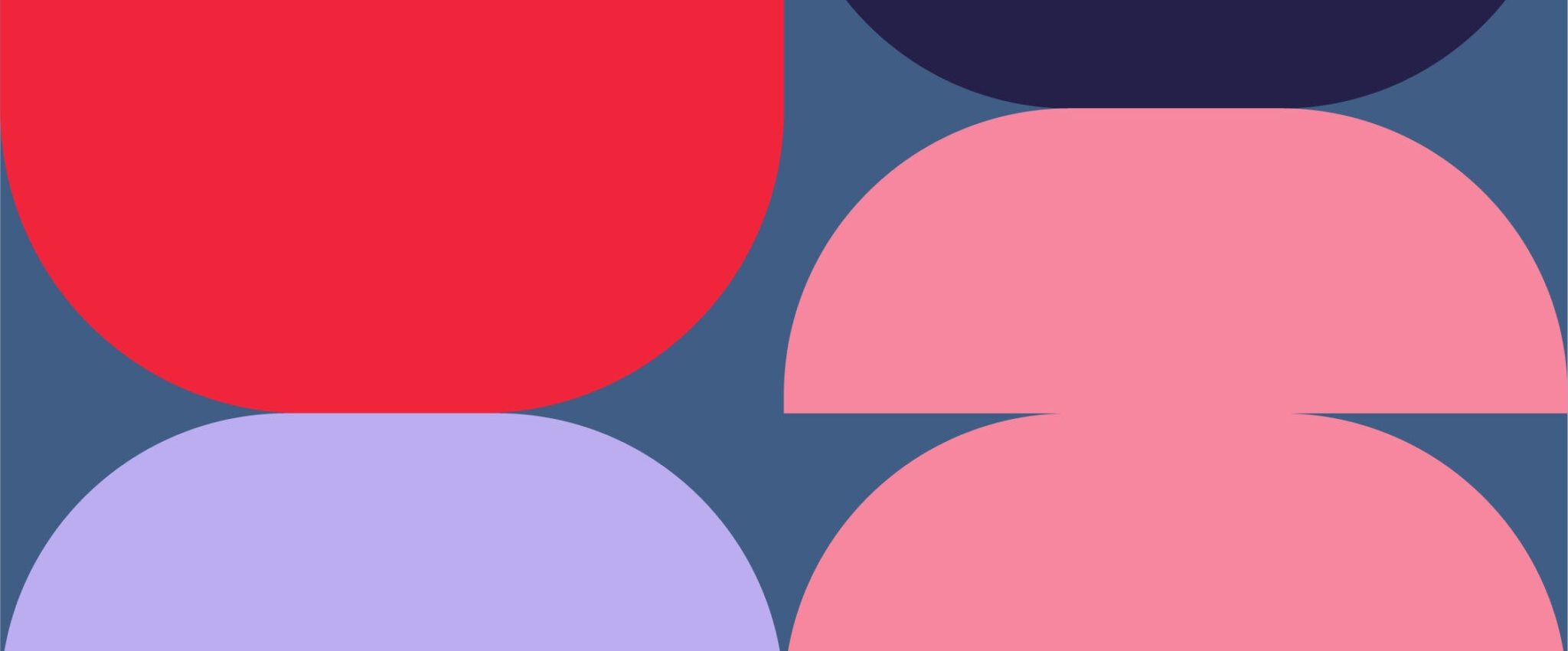 Image shoes shapes in a specific brand colour palette: F0253C (red), 242049 (dark gray), F6879F (pink), BBADF0 (light blue), 405D85 (deep blue). This image serves as the title image for a blog post titled "Quick Read: Craft the Perfect Brand Colour Palette in 10 Steps".