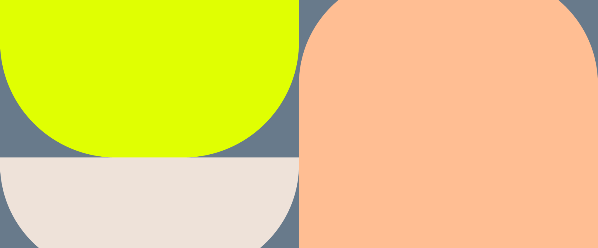 Brand colours arranged in a pattern. The colour palette includes: Slate Blue (#687A8B), Gunmetal (#2C363F), Apricot (#FFBE93), Light Almond (#EEE2D9), and Chartreuse (#E0FF02).